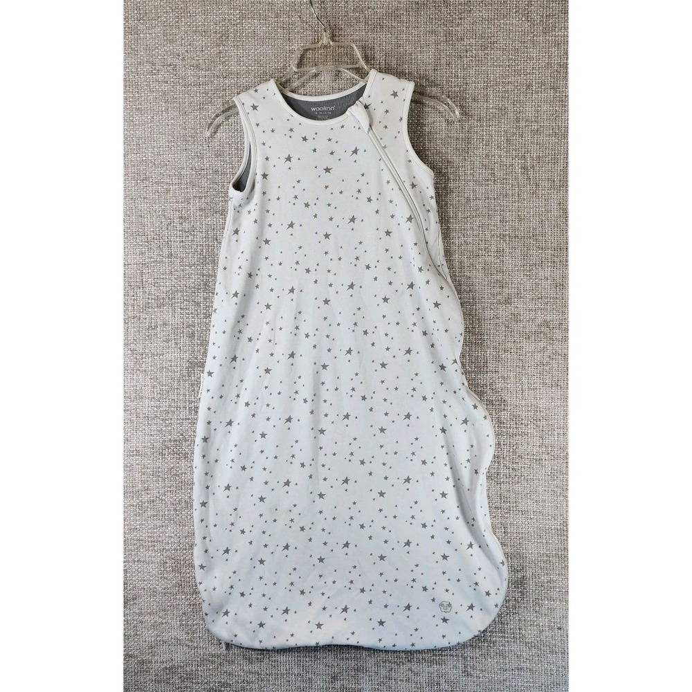 Woolino Sleep Sack 18-36 mo Merino Wool Organic Cotton White Gray Stars Zip